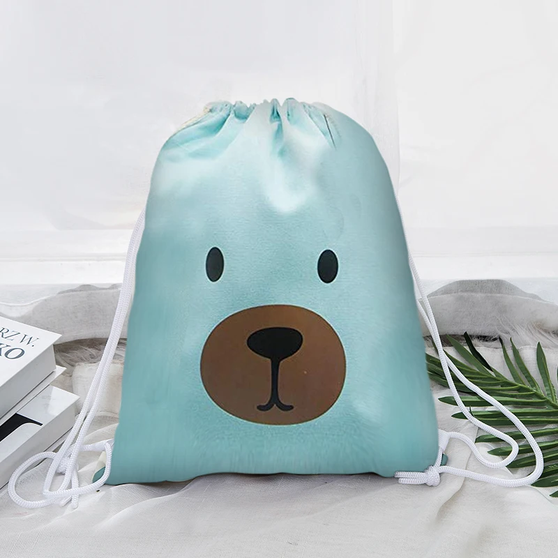 Kawaii Упакованные Печатные Симпатичные кошки и собаки Expression Drawstring сумки легкие