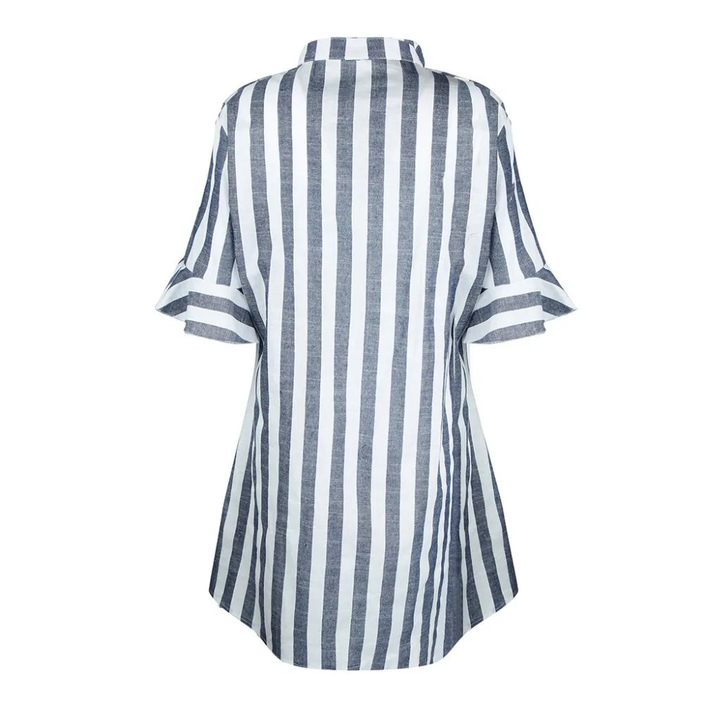 Новое поступление повседневные женские блузки в полоску рукав стойка с рюшами