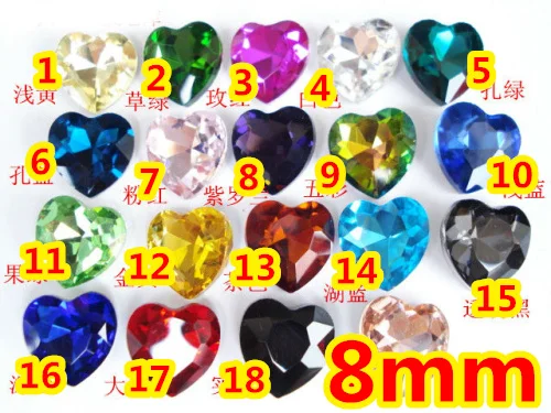 

17Colors 330pcs/Lot 8mm Heart Shape Glass Crystal Pointback Fancy Stone For Jewelry Making,Garment