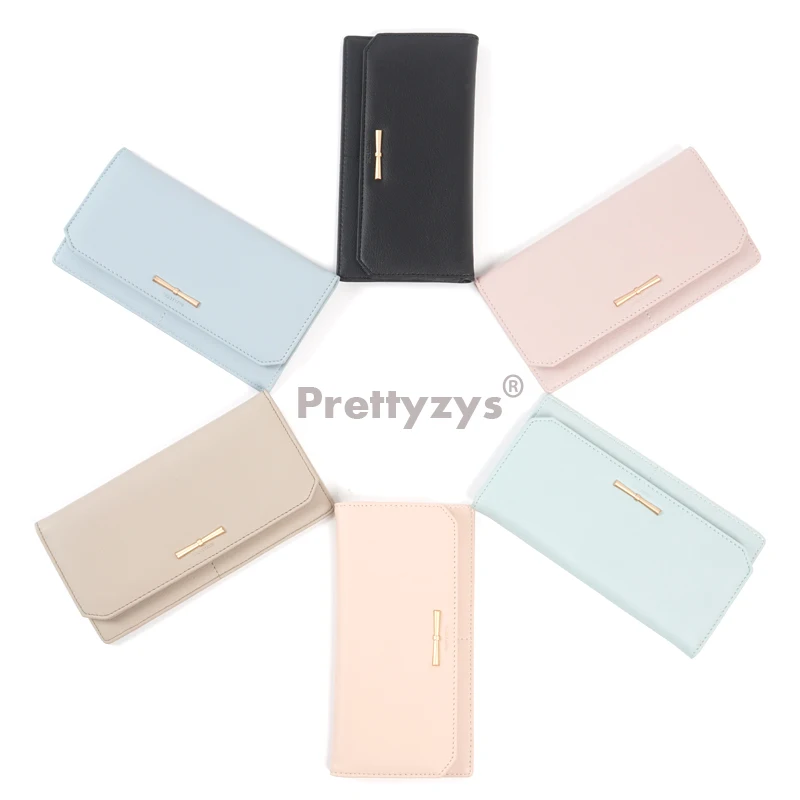 Prettyzys, Женский Длинный кошелек, Женский кошелек из искусственной кожи, кошелек для карт, Женский кошелек для денег и монет, на молнии, тонкий светильник с бантом для девушек