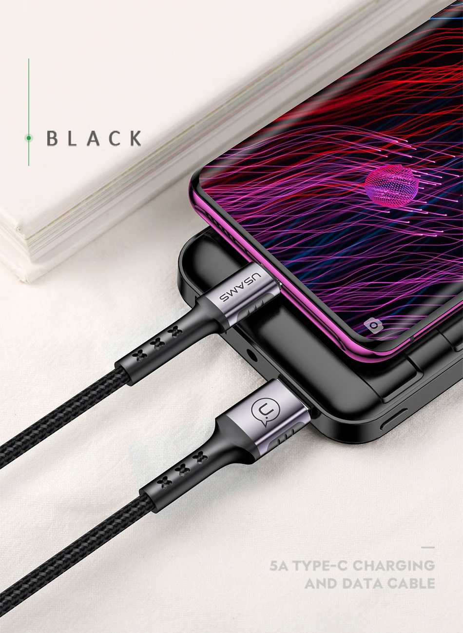 USAMS 5A кабель для быстрой зарядки type-C для huawei OPPO QC3.0 USB C кабель для передачи данных плетеный кабель для быстрой зарядки USB для samsung LG