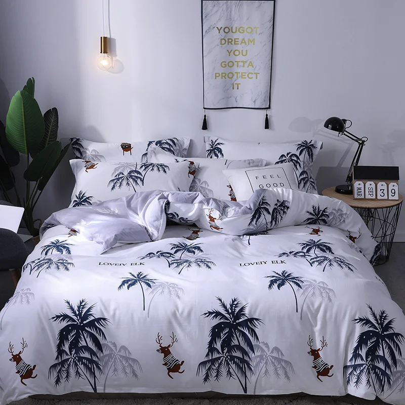 

Nordic Bedding Set 4 Pcs Extra Thick Sanding Duvet Cover Pillowcases Flat Bedclothes Twin Full Queen King Bed Linen Plant