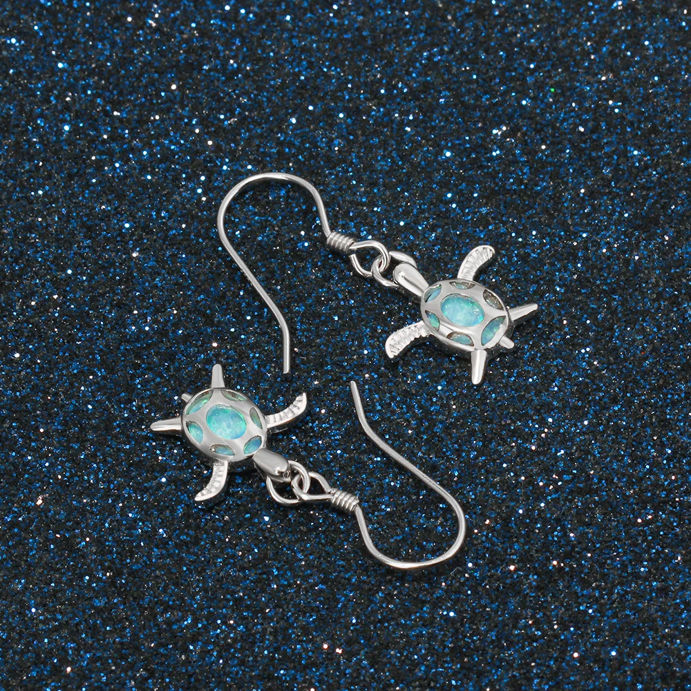 Real 925 Sterling Silver Fine Jewelery Drop Earrings Blue Fire Opal Tortoise Shape Gift for Women(Lam Hub Fong) | Украшения и