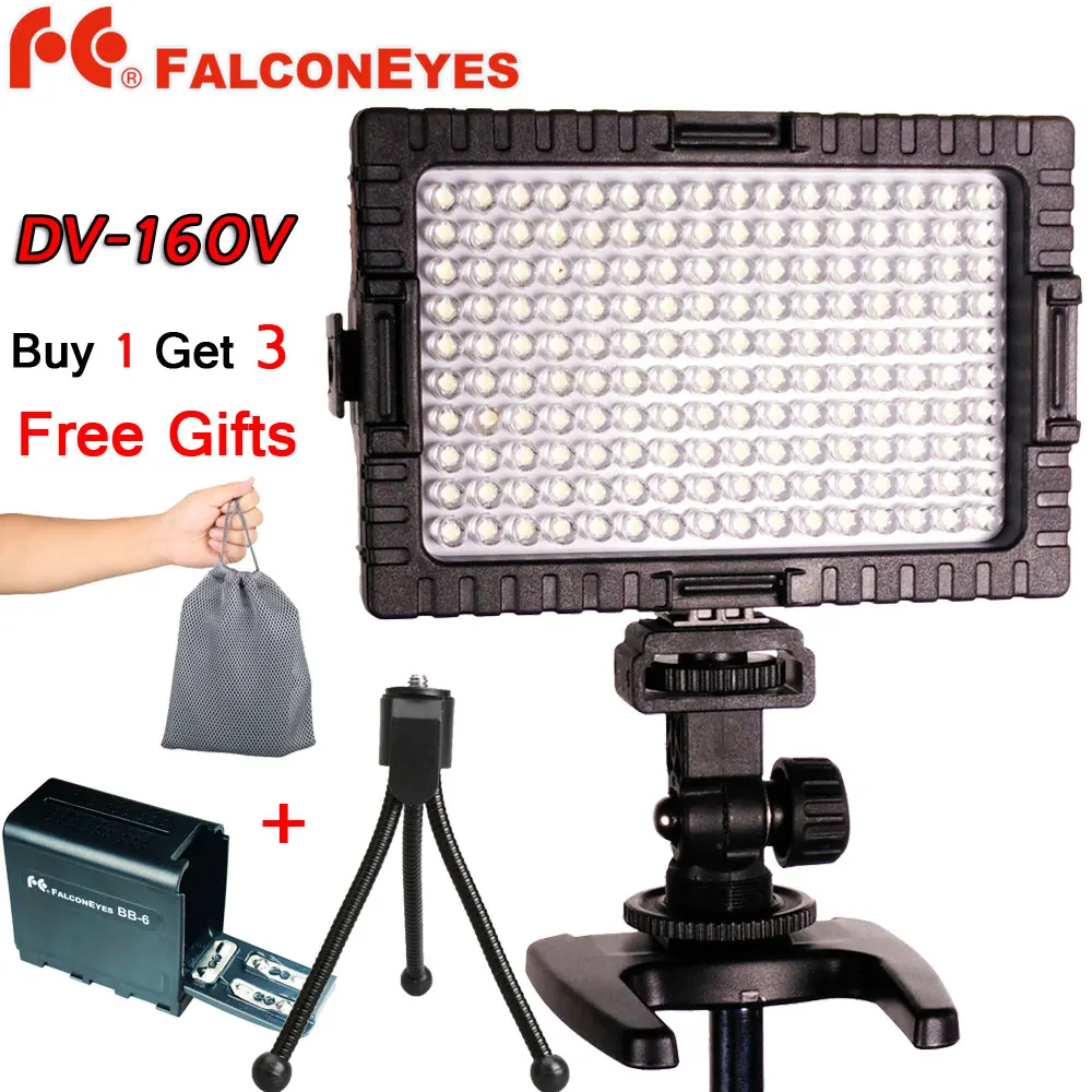 Falcon Eyes dv-160v с Батарея случая высокого cri95 160 LED видео для Canon Nikon Sony panasonic видеокамера
