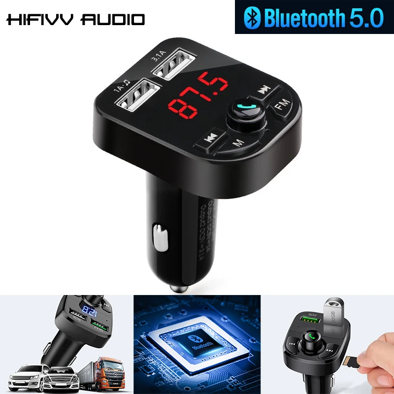 Hifi аудио Многофункциональный Bluetooth 5,0 приемник светодиодный MP3 плеер автомобиля беспроводной fm-передатчик USB сигарета зажигалка 12 В