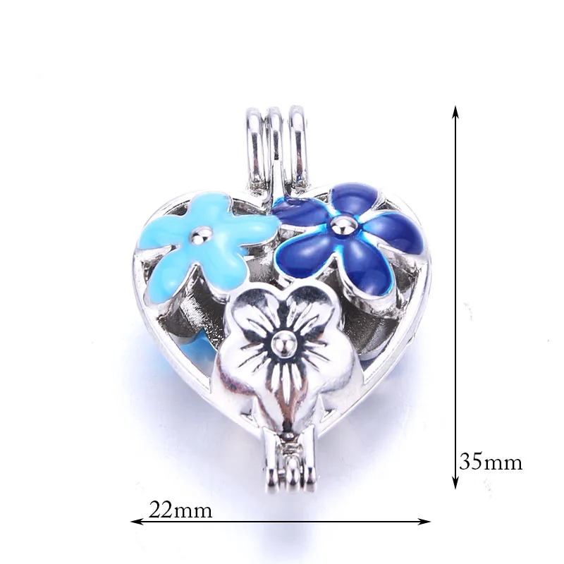 5pcs Blue Heart Shaped Flower Pearl Cage Locket Pendant Jewelry Making Bead Aroma Essential Oil Diffuser Box Oyster | Украшения и