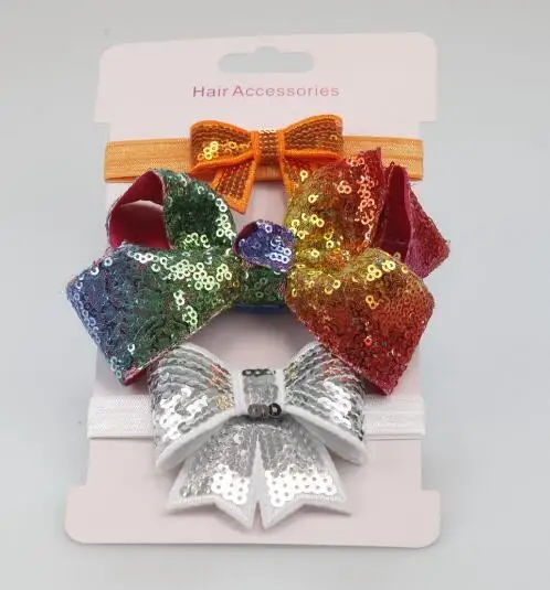 Распродажа 3 шт. эластичная повязка на голову с бантом и блестками для маленьких