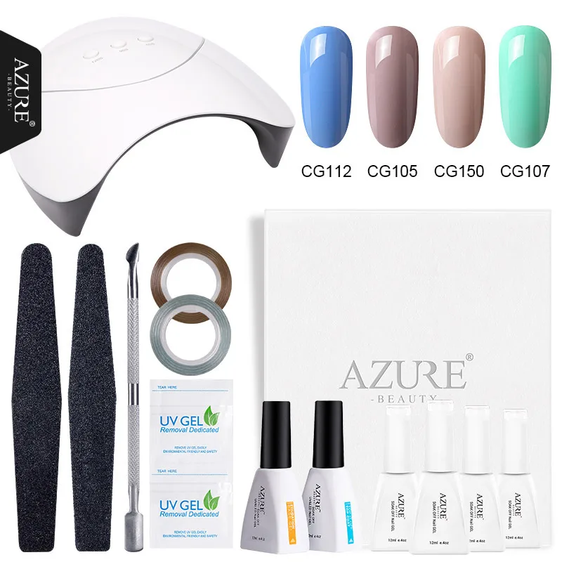 Azure для маникюра ногтей набор инструментов сушилка с УФ лампой и 4 цветов Гель лак