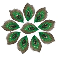10pcs green peacock feathers phoenix sequined mesh embroidered sew iron on patches badges for dress diy appliques decoration