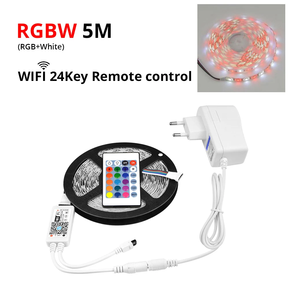 RGBW with Remoter Водонепроницаемый 5 м RGB RGBW RGBWW wifi светодиодный светильник 5050 RGB лента диод Гибкая лампа wifi контроллер DC12V адаптер Комплект - Испускаемый цвет: RGBW with Remoter