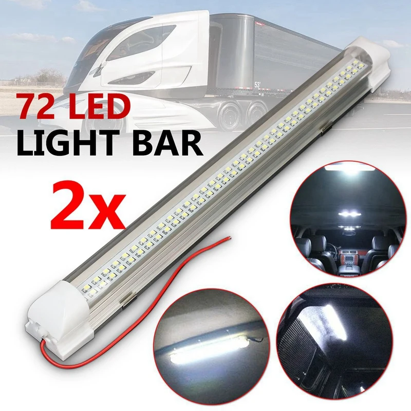 2Pcs 12V 2.5W 72 Led Universal Auto Car Caravan Van Bus Interior White Light Bar Work Strip Lamp On/Off Switch | Автомобили и