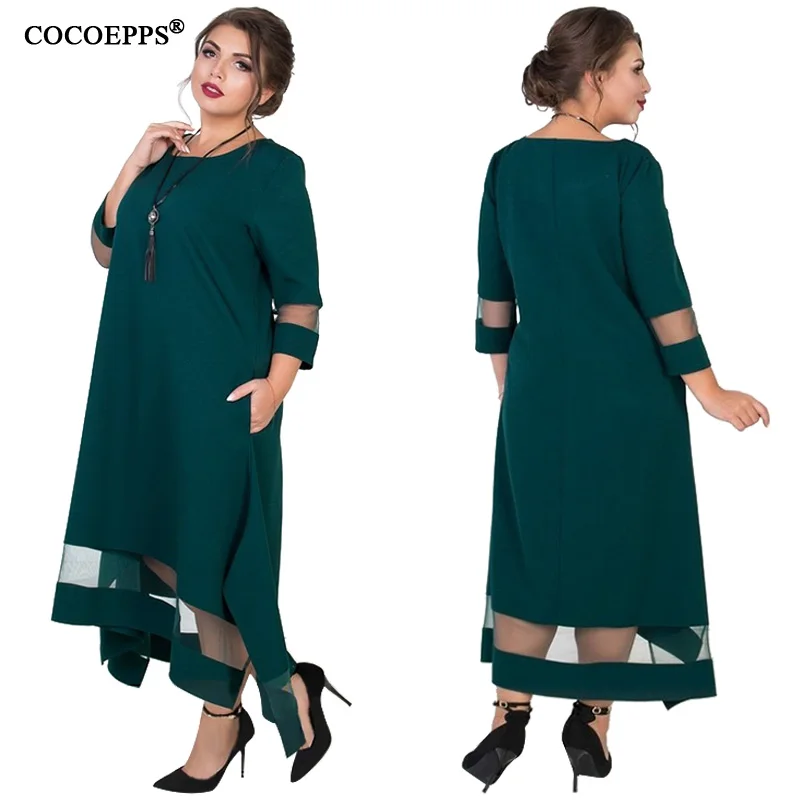 Мода 5XL 6XL размера плюс женское длинное платье осень зима сексуальное Сетчатое платье большого размера s элегантные вечерние платья макси большого размера
