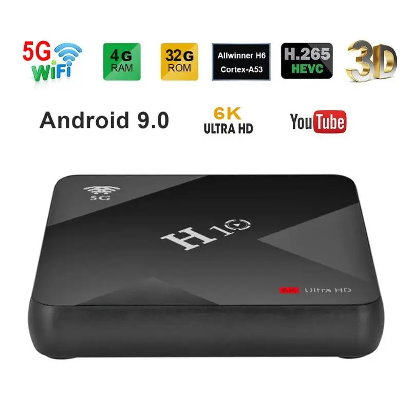 H10 Смарт ТВ приставка Android 9,0 ТВ приставка 4 Гб ОЗУ 32 Гб 64 Гб ПЗУ 6K USB3.0 Allwinner H6 Cortexa53 телеприставка Поддержка 5G сети