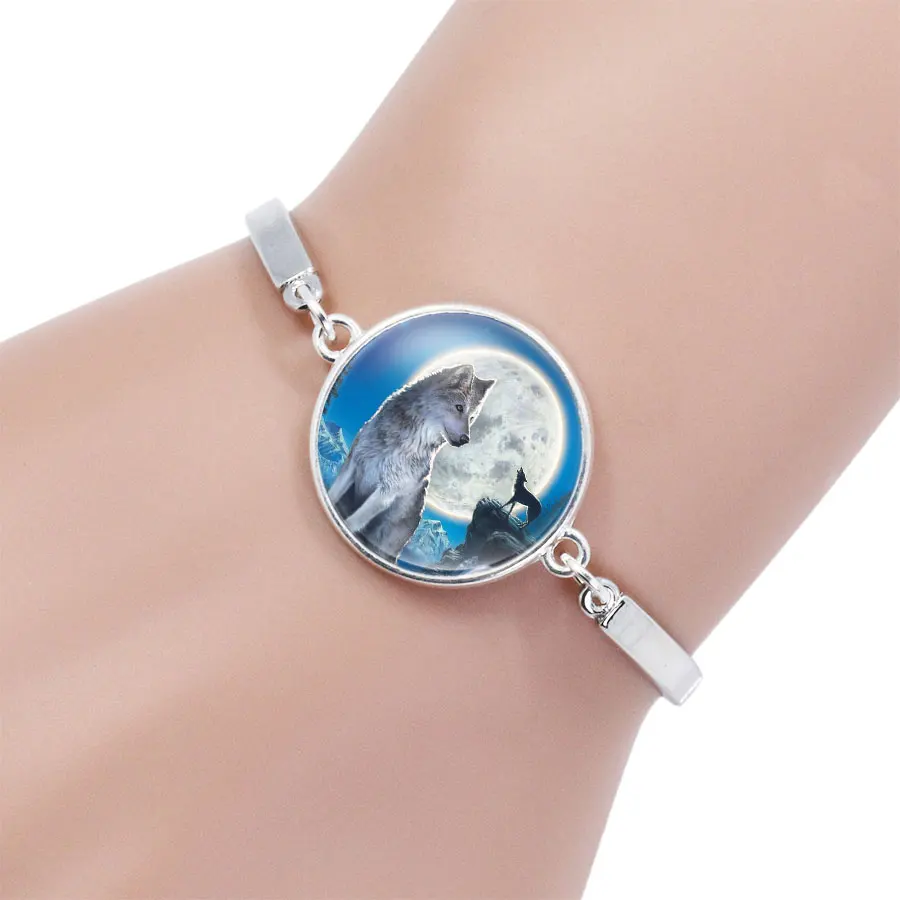 Серебряный цвет Готический волк Sirius стеклянный кабошон луна кулон ожерелье