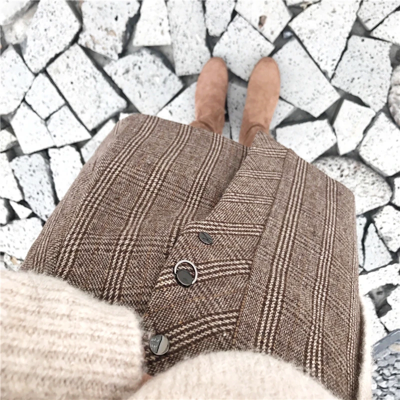 Британский молоко Чай является Высокая Талия Разделение плед половина юбка