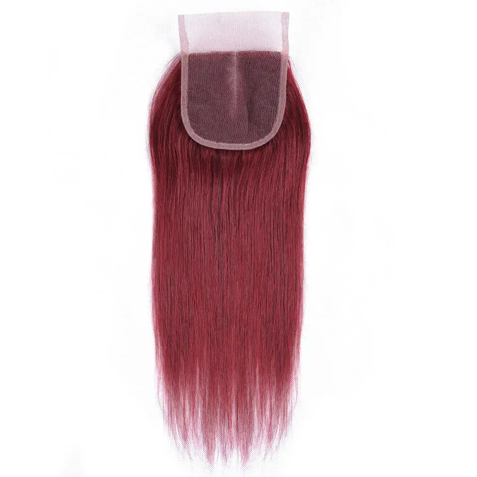 Bold Red 99J средняя часть закрытия прямые бордовые бразильские волосы плетение 4*4 закрытие Lisse 10-18 Сияющая Звезда не Реми натуральные волосы