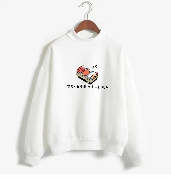 Осенне-зимняя свободная футболка с длинными рукавами и принтом суши | Женская