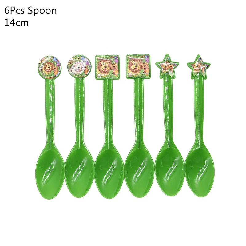 6pcs spoon Джунгли день рождения одноразовые столовые приборы Джунгли животных одноразовые тарелки/чашки/салфетки сафари джунгли вечерние украшения принадлежности - Color: 6pcs spoon