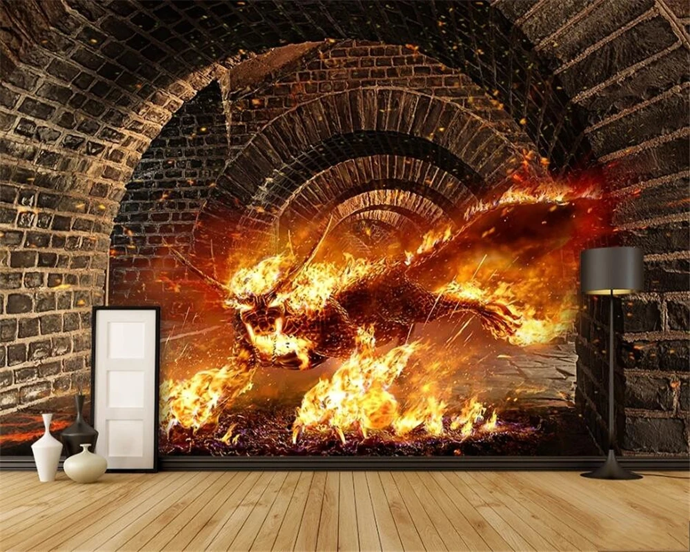 Обои на заказ 3D фон с изображением огненного единорога настенная живопись