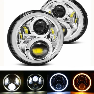 50W full halo chrome 2 шт. " светодиодный DRL фары 4x4 7 дюймов круглые halo Фары для Jeep JK ваз 2121 Лада Нива 7" светодиодный налобный фонарь с янтарным указателем поворота - Цвет: 50W full halo chrome