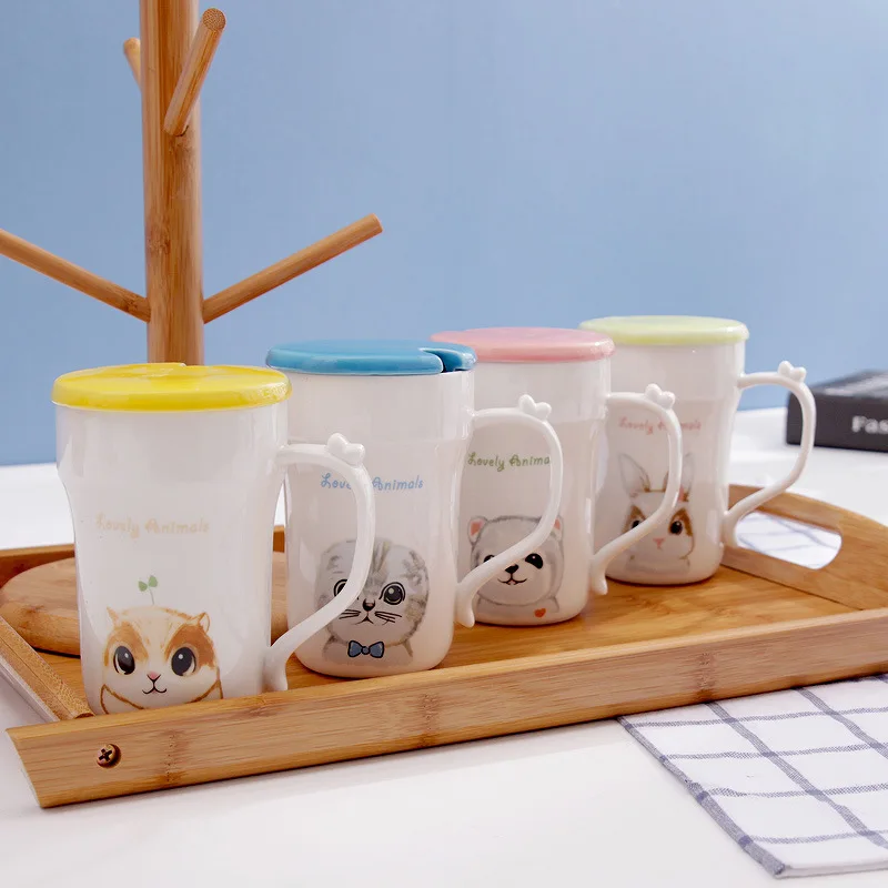 Teagas Sprout Creative Personality Couple Mug Cow Milk Coffee Cake Cute Cartoon Ceramic mug With Spoon Animal | Дом и сад