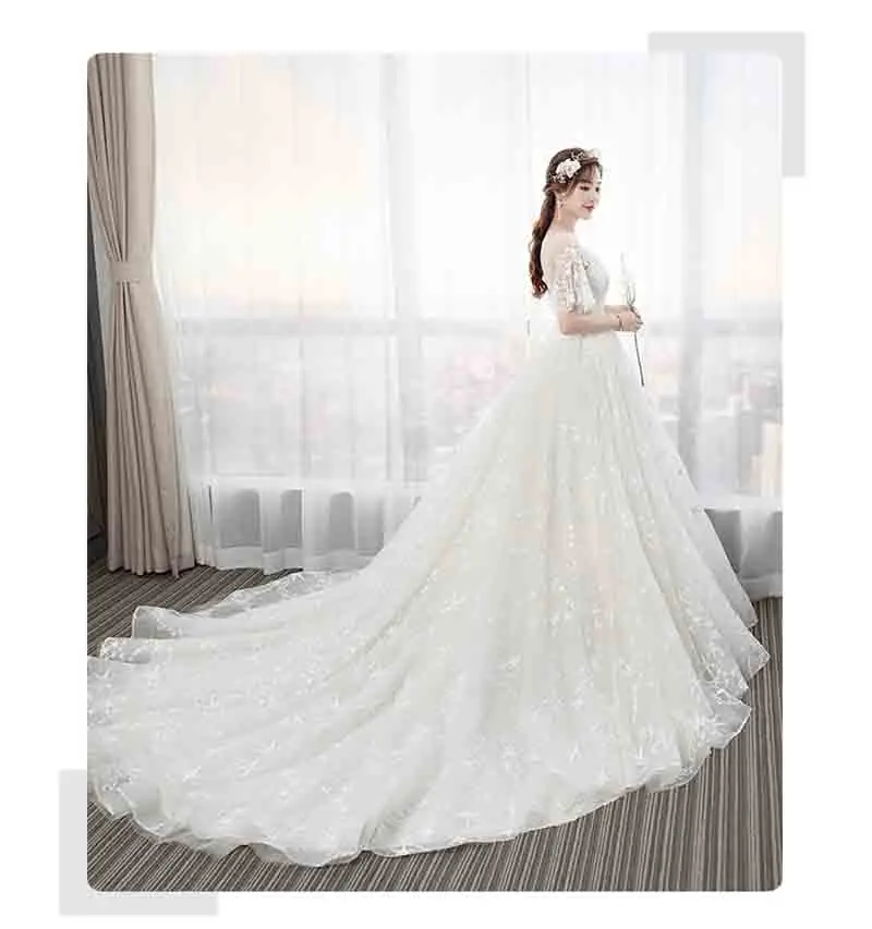 Large Size 6XL Deluxe White Bridal Wedding Trailing Dress Short-Sleeve Ball Gown Evening Party Dress For Lady Plus Size 5XL 3XL