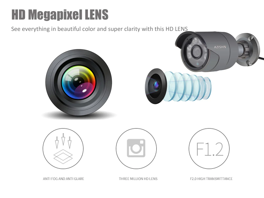 AZISHN 1080P AHD камера безопасности sony IMX323 сенсор 2MP камера наблюдения 6 шт. Массив Led ночного видения Водонепроницаемая CCTV Камера