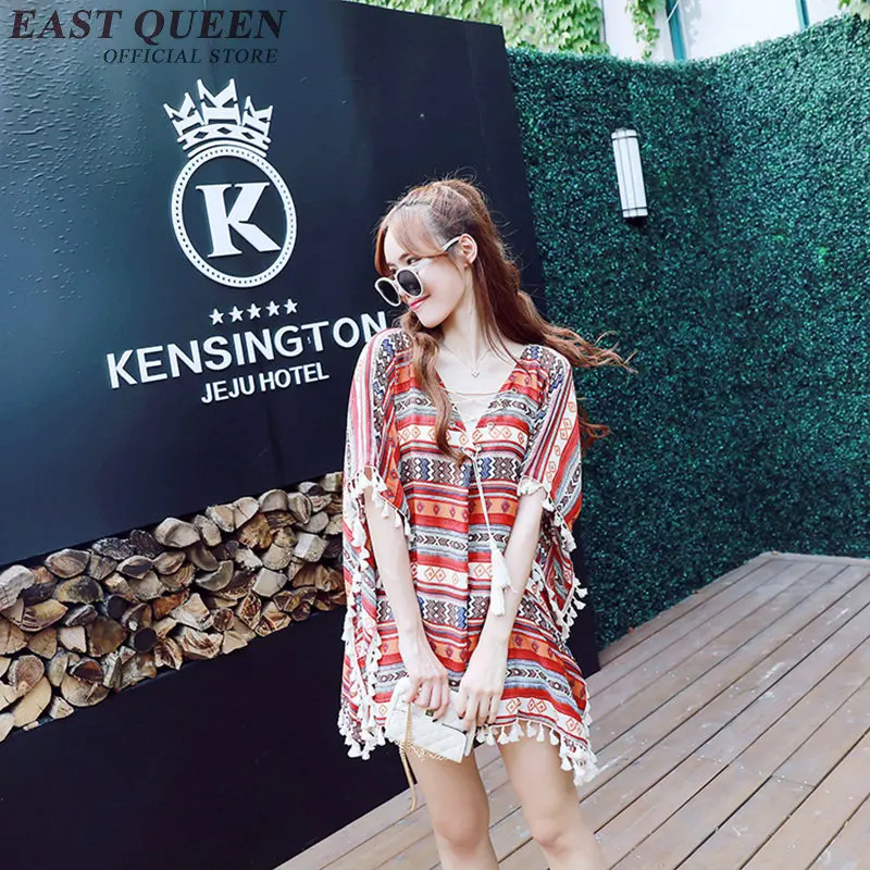 Новинка 2018 женская летняя пляжная блузка в стиле бохо с вышивкой бахромой