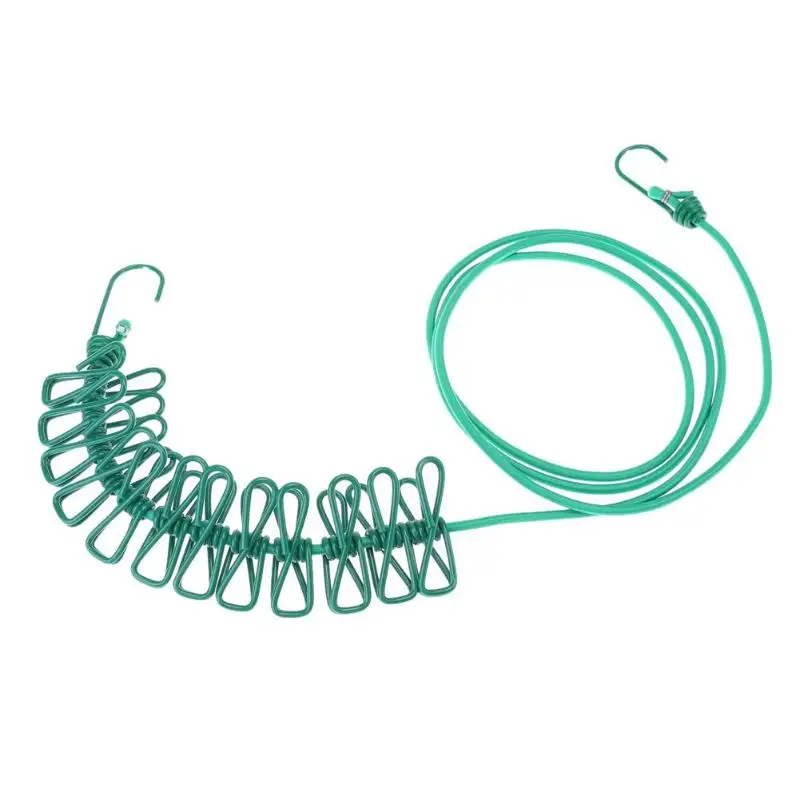1.7m Outdoor Portable Clothes Line Camping Travel Stretchy Clothesline 12 Clips Travel Rope Washing Line Drying Clothes Hanger