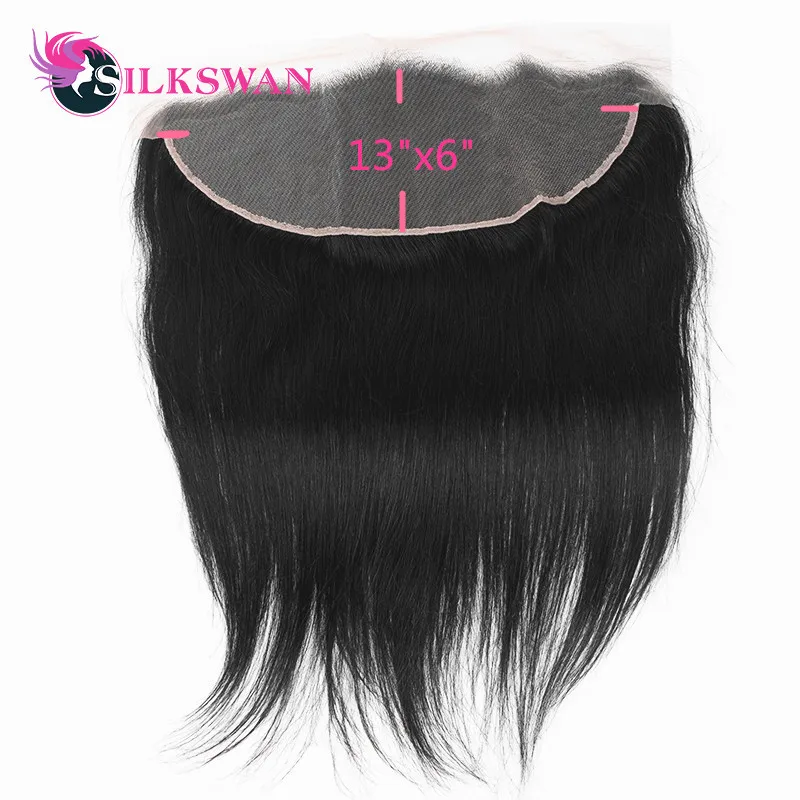 Silkswan прямые 13*6 Кружева Фронтальная Прозрачная Кружевная лобная с детскими волосами средний коэффициент Remy волосы предварительно выщипанные уха до уха закрытие - Цвет: 13x6 inch