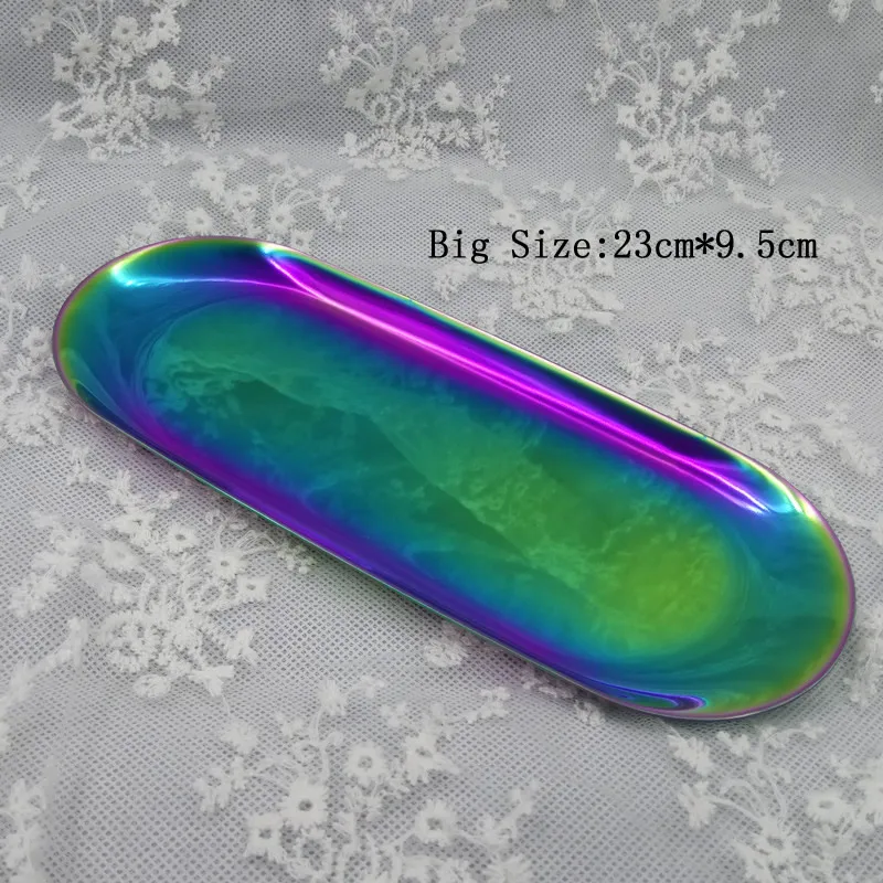 rainbow big Овальный поднос из нержавеющей стали круглой формы для фруктов, кухонные инструменты, посуда для хранения, сервировочная посуда, рождественский подарок, 1 шт - Цвет: rainbow big