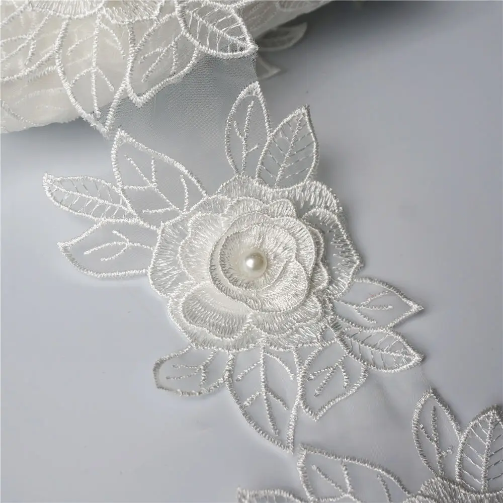 2 ярдов кружева планки 3D ткань бусины в форме цветов листья сетки нитка для