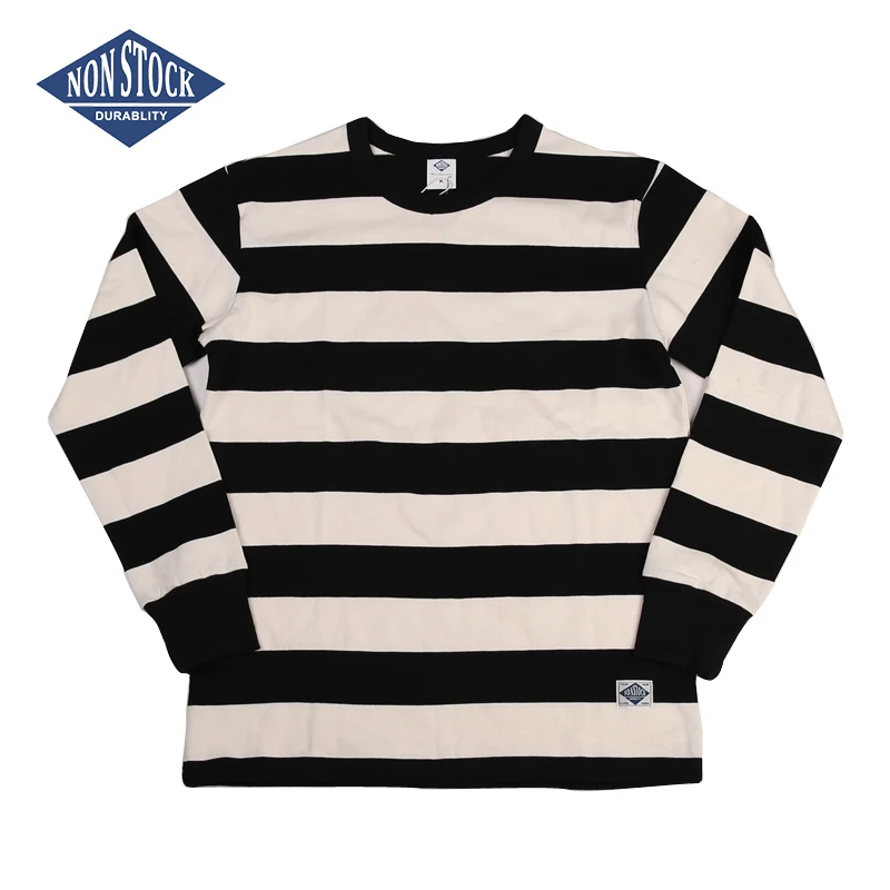 NON STOCK Prison Striped Long Sleeve Tee Shirts Vintage Mens Motorcycle T-Shirt