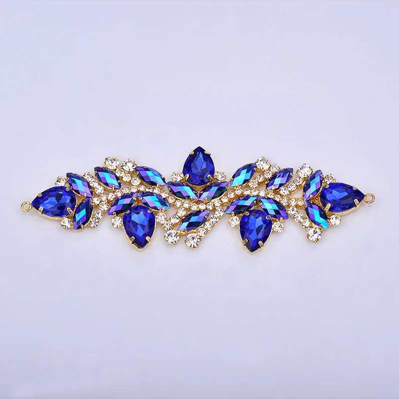Blue AB JUNAO, 45*140 мм, Стразы для шитья, красный цветок AB, соединитель со стразами, пряжка, стеклянные кристаллы, полоски, аппликация, золото, плоские с оборота камни, сделай сам - Цвет: Blue AB