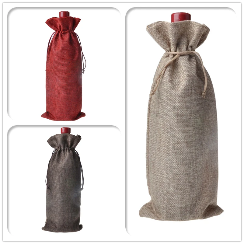 

Wine Jute Gift Bags Christmas Champagne Bottle Wine Blind Covers Rustic Hessian Burlap wine cover Wedding Party Decorate 300pcs