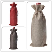 wine jute gift bags christmas champagne bottle wine blind covers rustic hessian burlap wine cover wedding party decorate 300pcs