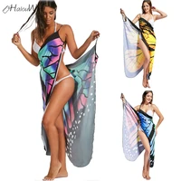 print wrap slip beach dress tunic saida de praia 2019 summer beach wear women tunics sarongs boho cover dress up robe butterfly