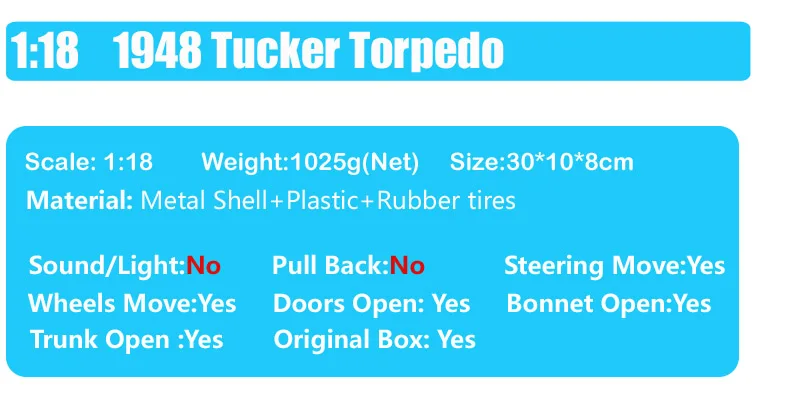 Детский дорожный знак Ретро Большой 1948 Tucker Торпедо 48 Diecasts& Toys транспортные средства 1:18 Масштаб роскошные модели автомобилей хобби miniaturas