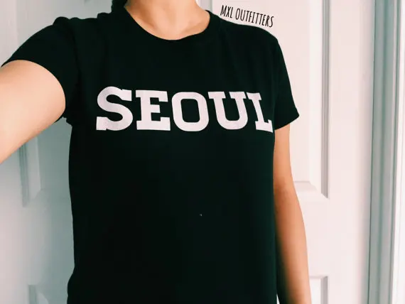 OKOUFEN K-pop футболка Сеул новая мода высокое качество Tumblr Для женщин модные Костюмы с принтом букв футболки унисекс принтовые тройники