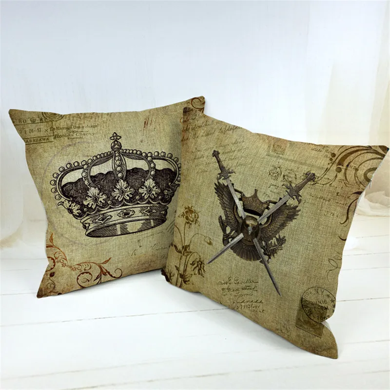 Винтажная хлопковая льняная наволочка с изображением короны и меча 18x18 дюймов