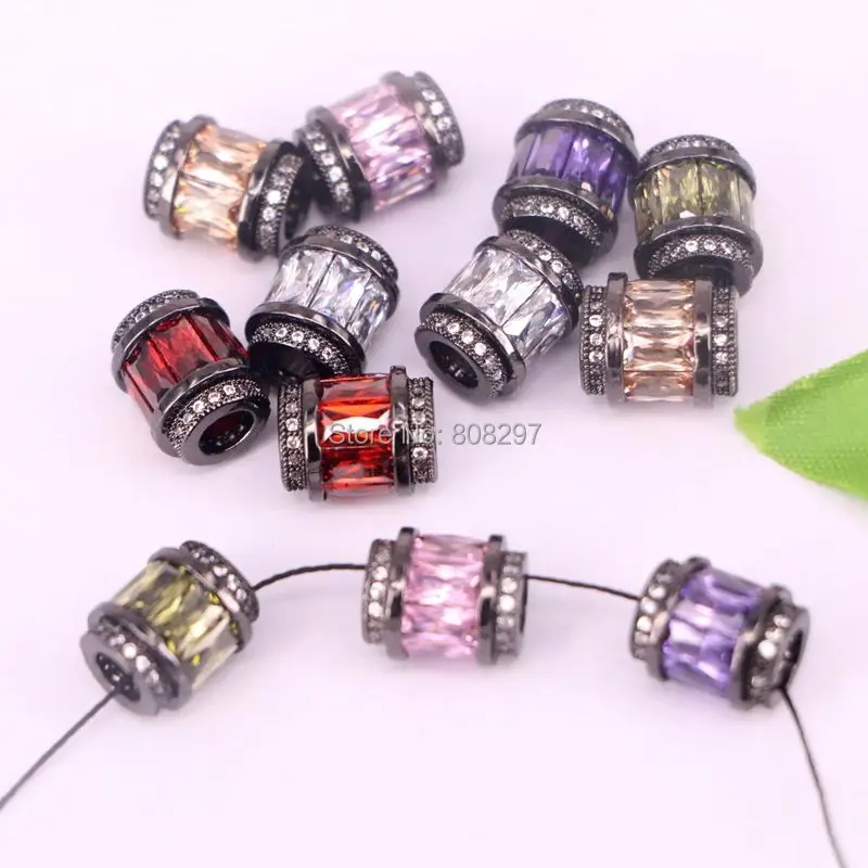 20 шт. DIY ювелирных изделий браслет черный пистолет Цвет латунь металл Micro Pave CZ кристалл большая дыра spacer Бусины