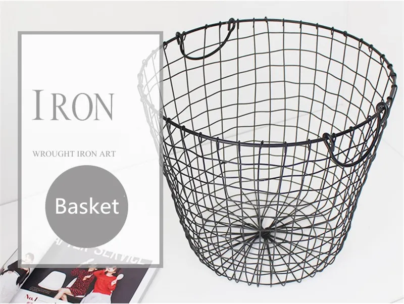 Nordic Metal Grid Storage Baskets Creative Handmade Retro Office Desktop Organizer Portable Handle Decoration Sundries Buckets