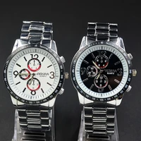 fashion wrist watch mens 3 dials style round metal alloy band quartz watches 8805