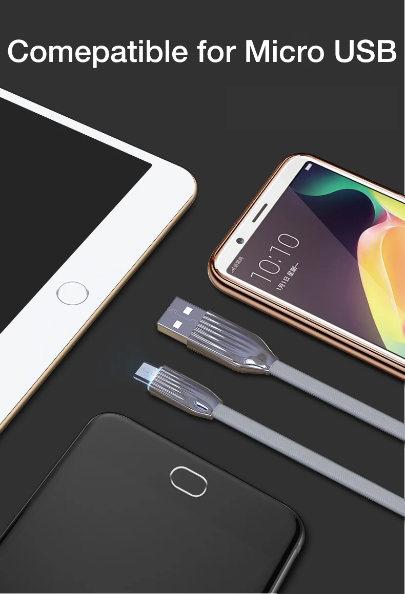 Cafele Кабель Micro-USB с белый светодиодный светильник 120 см без каблука кабель передачи данных Micro-USB 5V 2A для samsung Xiaomi huawei