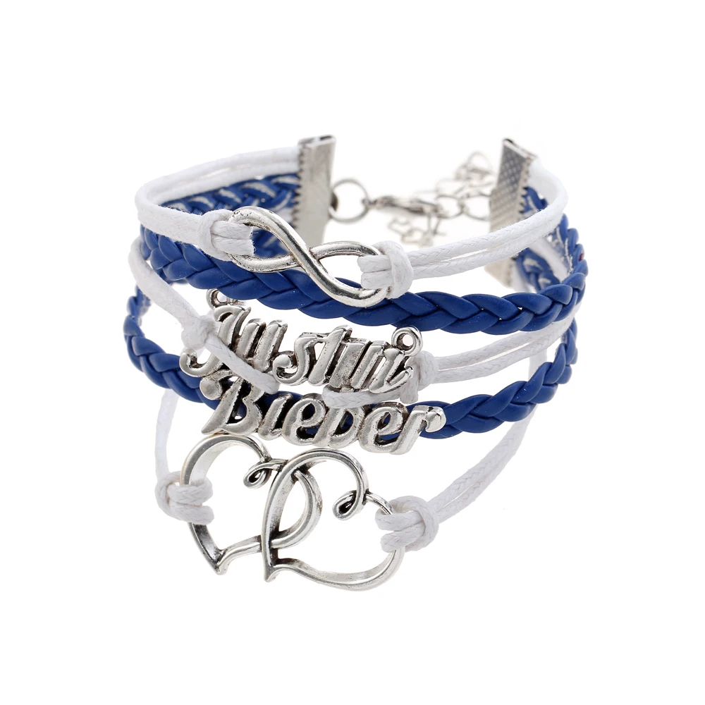 Мода любовника Джастин Бибер с серебряным покрытием браслет чистые сплава