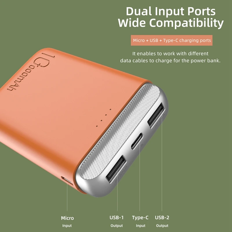 Внешний мини аккумулятор ROCK 10000 мАч с двумя USB портами 2 1 А быстрая зарядка Двойной