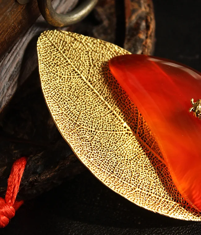 GLSEEVO, натуральный красный агат, Coccinella Septempunctata, брошь, полый лист, булавки, броши для женщин, двойное использование, роскошные ювелирные изделия GO0303