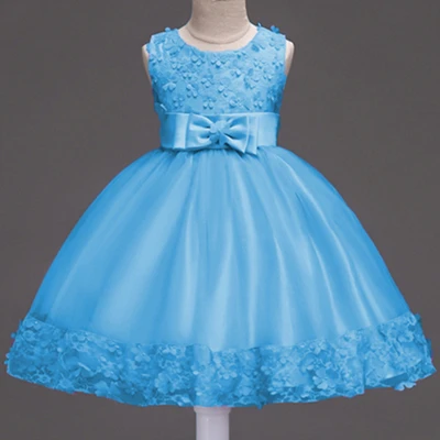 light blue Мятно-зеленого цвета, по колено для девочек в цветочек платья с кружевной аппликацией, без рукавов платья для первого причастия для девочек, детские вечерние платья - Цвет: light blue