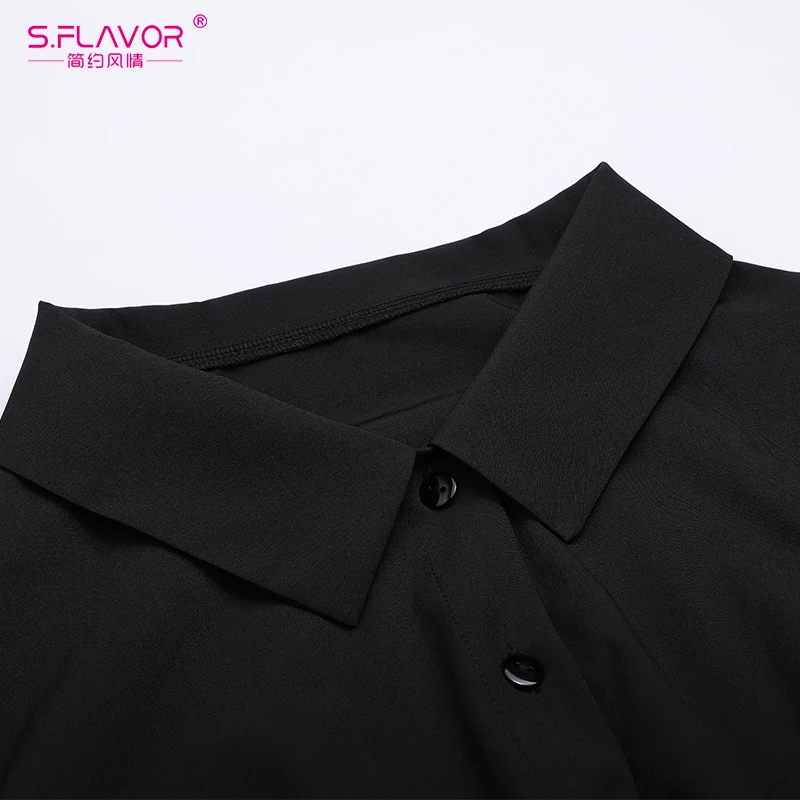 S.FLAVOR Women Autumn winter dress hot sale turn down collor long sleeve Elegant shirt style printing vestidos | Женская одежда