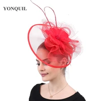 kenducky red big fascinator hats ladies elegant church wedding party cocktail hats elegant hair clips mesh hair accessories